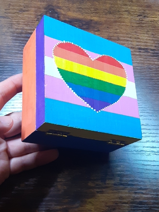 Other - Wooden Trinket Box with Hand-Painted Rainbow Heart & Trans Pride Stripes